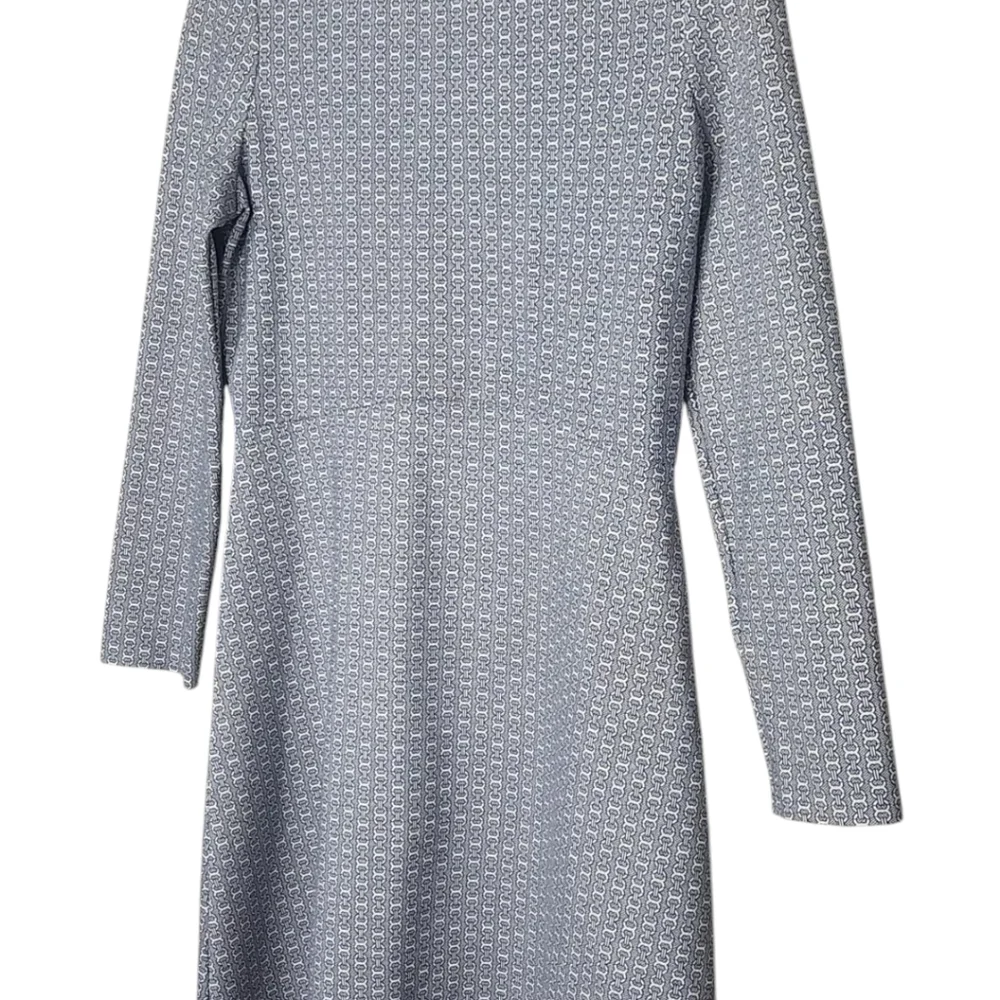 Tory Burch Corrine Crew Neck Long Sleeve Dress Chainlink Pattern Iconic Logo S